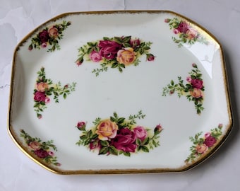 Bandeja vintage Royal Albert Old Country Roses, fabricada en Inglaterra, decoración cottagecore, shabby chic.