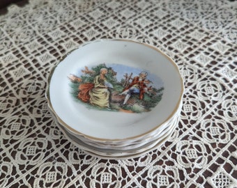 Lovely Set of six tiny French Scene plates made in occupied Japan Ring Dish Shabby Chic Decor