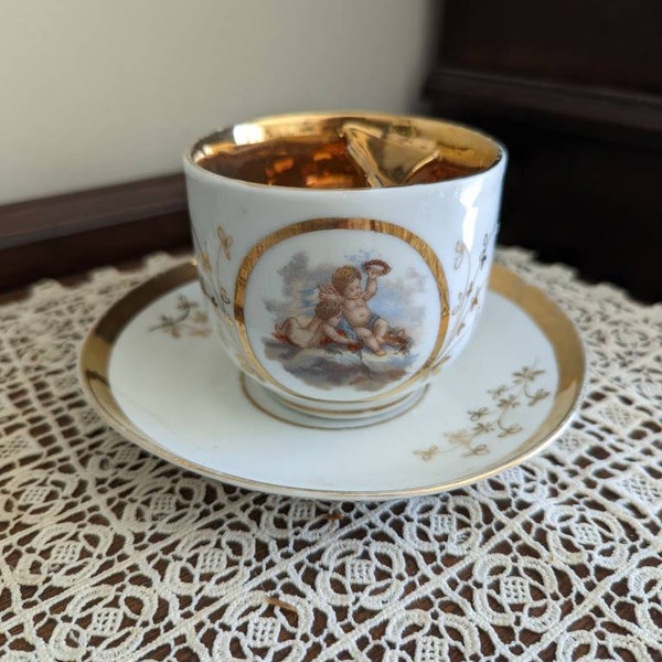 vintage Cherub Cup and Saucer Tea Cup Chocolate Victorian Style Shabby Chic Decor
