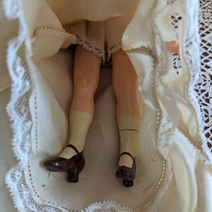 Antique German bridal doll with lace dress image 8