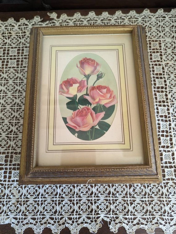 Vintage lovely floral Rose Wooden Dresser Jewelry… - image 2