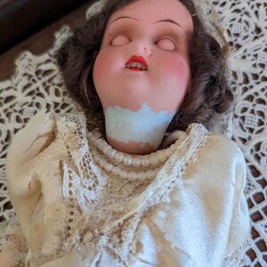 Antique German bridal doll with lace dress image 2