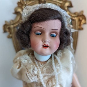 Antique German bridal doll with lace dress image 10