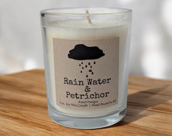 Vela de agua de lluvia y petricor, cera de soja totalmente natural, aroma a día lluvioso