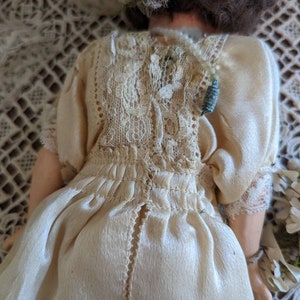 Antique German bridal doll with lace dress image 9