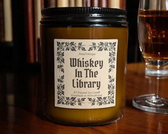 Vela Whiskey in the Library, aroma a teca y cuero, cera de soja, regalo para él, regalo para bartender, mixólogo, regalo de cumpleaños, regalo para amantes de los libros