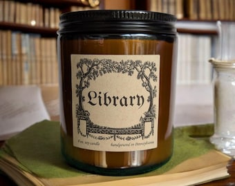 Library Scented Soy Candle or Room Spray, Teak & Leather, Vintage Books, Birthday Gift, Bibliophile Gift, Librarian, Bookish Candle