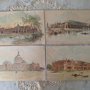 Conjunto de cuatro tarjetas de recuerdo vintage de Chicago, década de 1800