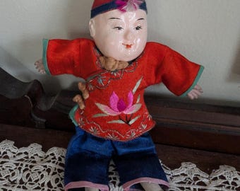 Rare Vintage Chinese Asian Composition Boy Doll