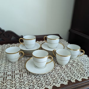 Antique Hutschenreuther Selb Large Set Gold and White  Demitasse Tea Cup Saucer SetTea Cups and Saucers