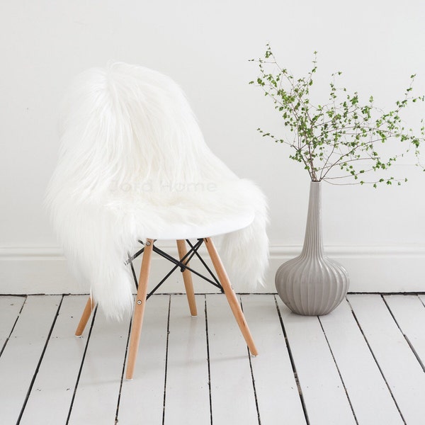 Ivory Scandinavian Goat Hide Rug & Throw / Sheepskin Rug Alternative