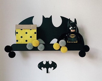 Metal Bat Shelf, Shelf For Baby Nursery, Kids Room, Wall Decorations, Decorations for Bedroom, Comic Fans Treasure, Decor