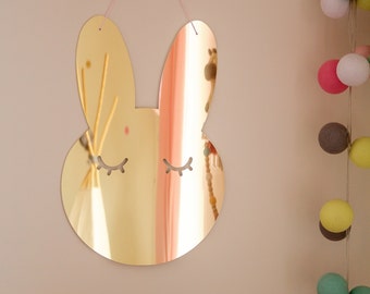 Acrylic golden Sleepy Bunny mirror, kids room, nursery room