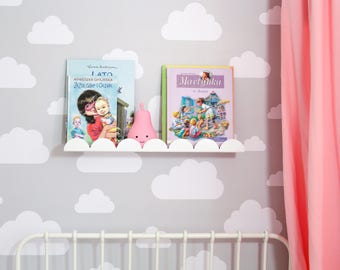 Nursery Floating Bookshelf Cloud | Metal scalloped shelf | UPSIDE DOWN for nursery & kids room shelf