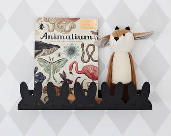 Bunny metal shelf book in black color, perfect for nursery, kids room