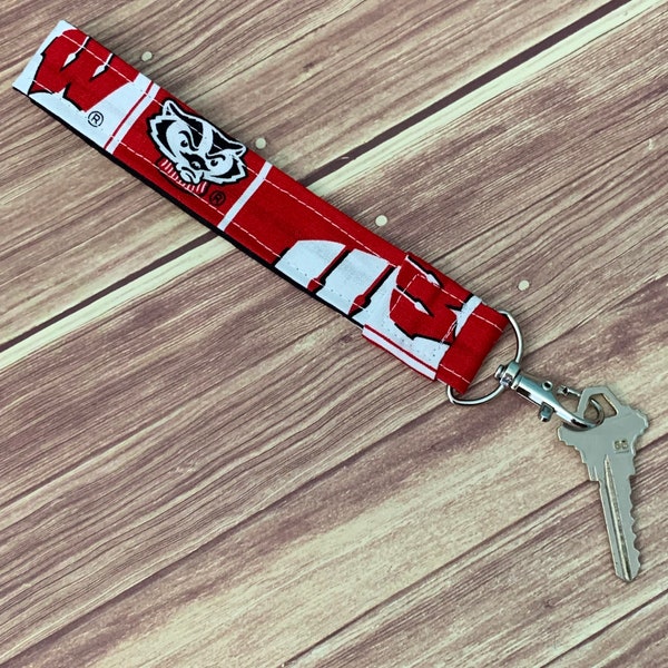 Go Team University of Wisconsin Badgers UW inspired Key Fob Key Chain Wristlet