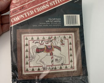 Vintage Banar Designs Counted Cross Stitch Kit Carousel Horse CSK-54