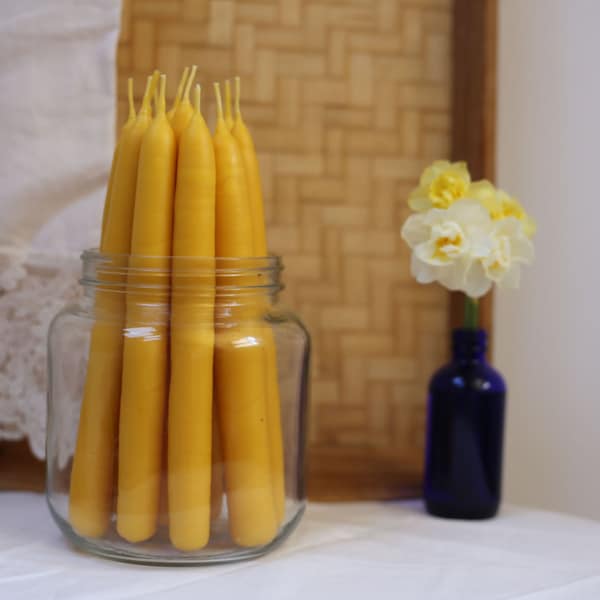 Pure Beeswax Taper Candles, Eco-Friendly, Natural Home Décor, Sustainable Gifts, Hand-Dipped Tapers, Clean Burning, Honey Scent Gift for Her