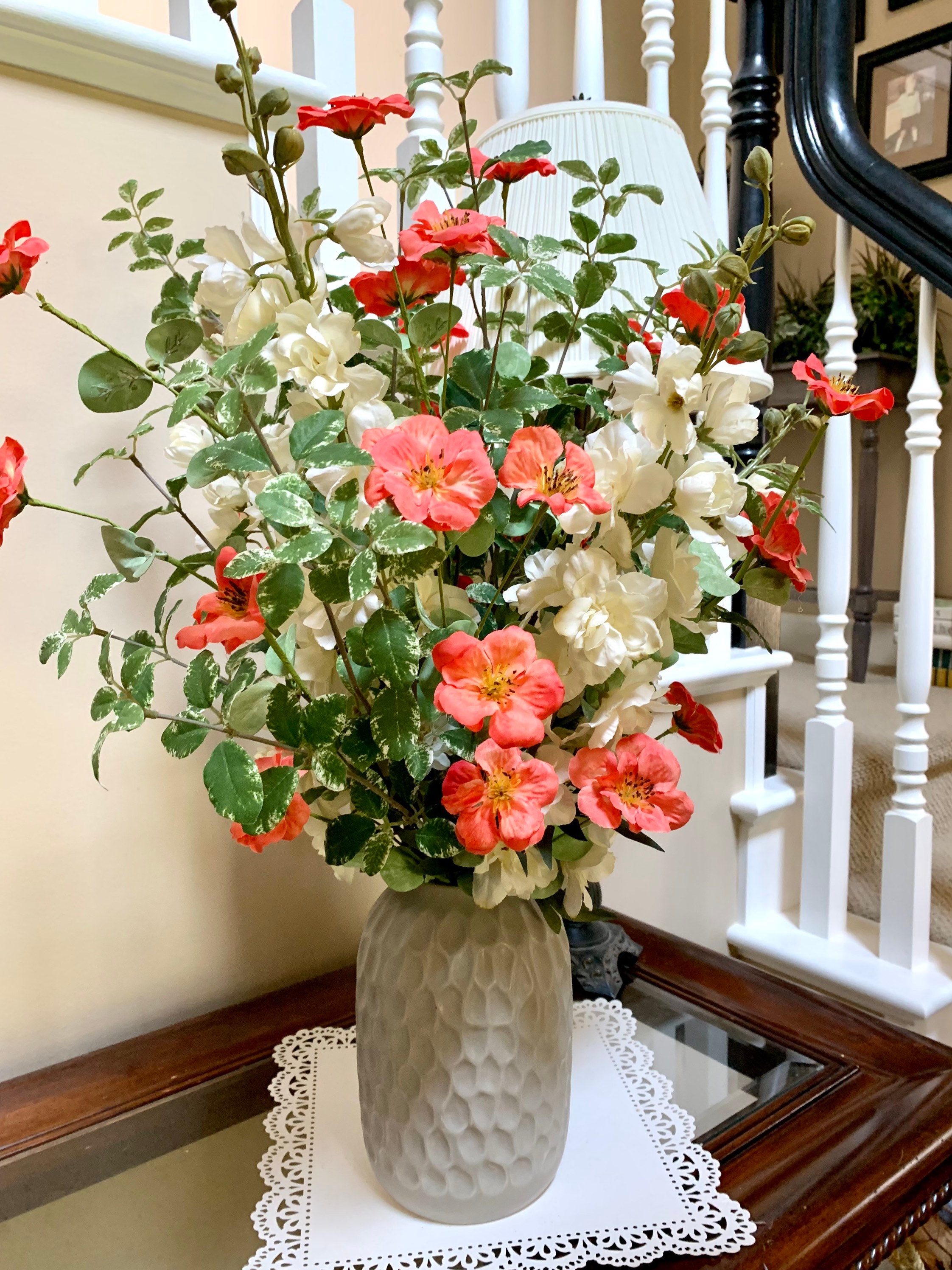 Silk Arrangement Silk Centerpiece Delphinium Cream Etsy