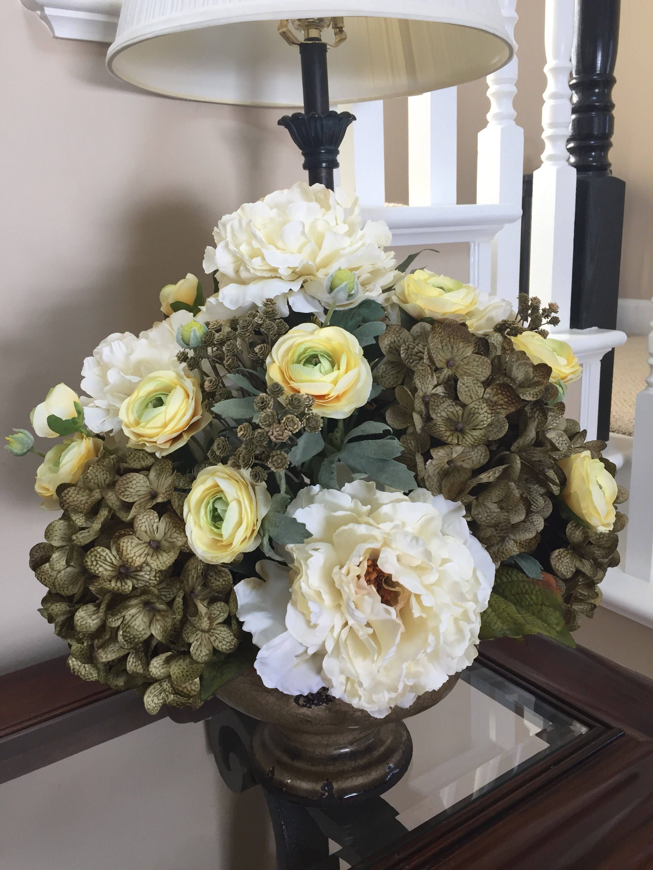 Large Centerpiece Elegant Silk Flower Arrangement Olive Etsy
