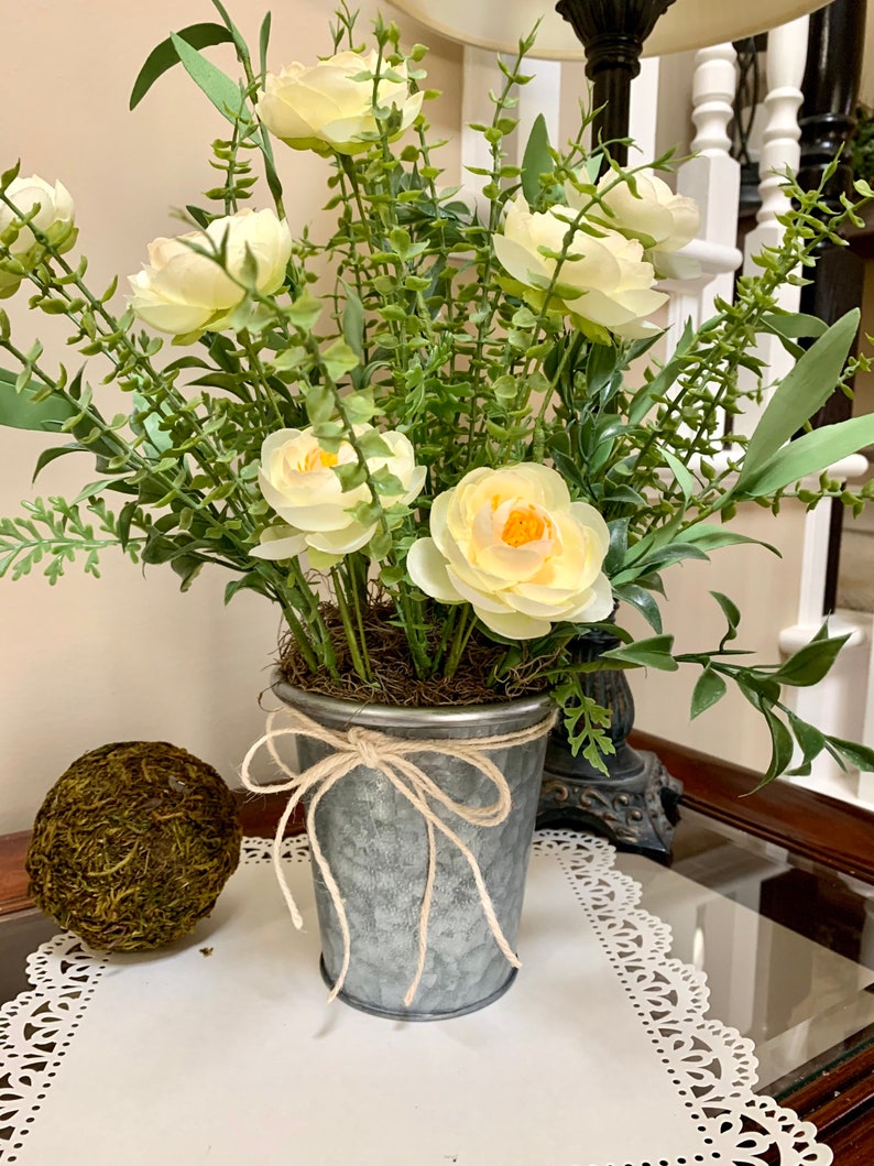 Silk Arrangement Yellow Floral Decor Ranunculus Flowers Etsy