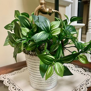 FREE SHIPPING Farmhouse Decor, Faucet Pot, Greenery Arrangement, White Washed Faucet Pot, Gardner Planter, Farmhouse Greenery Arrangement