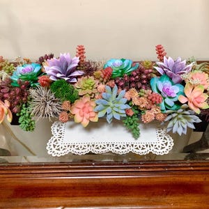 FREE SHIPPING Succulent Large Arrangement|Colorful Variety Succulent|Tabletop Black Container|Mantel Bookshelf|Long Style Arrangement Decor