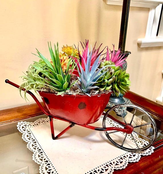 FREE SHIPPING Artificial Succulent | Farmhouse Wheelbarrow Arrangement |  Tabletop Decor | Faux Succulent | Colorful Succulents | Country - Etsy