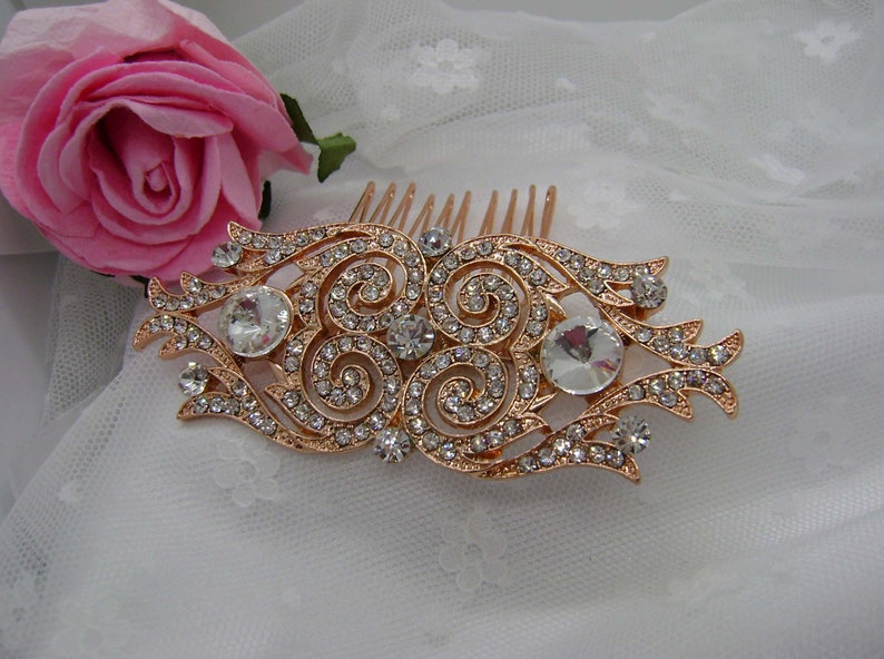 Rose Gold Art Deco Style Crystal Wedding Comb