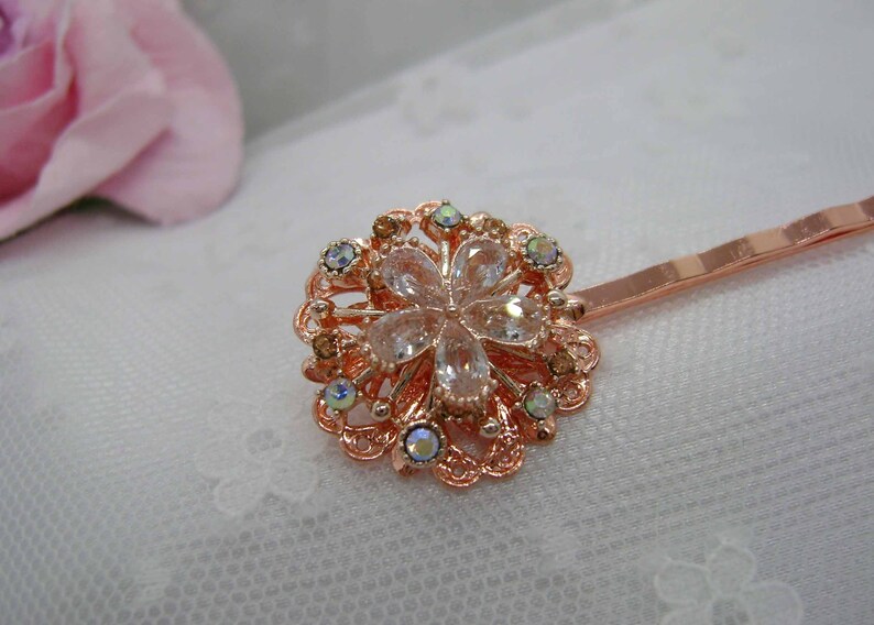 Cubic Zirconia and Crystal Rose Gold Hair Pin