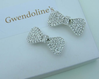 Small Crystal Bow Barrette Set in Silver (a pair)
