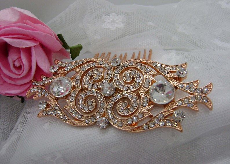 Rose Gold Art Deco Style Crystal Wedding Comb