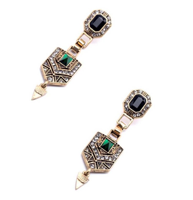 Stylish Art Deco Style Earrings Set in Bronze Etsy UK