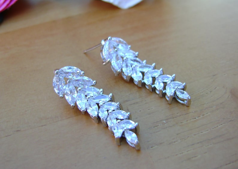 Sparkling Cubic Zirconia Hanging Leaf Earring Rose Gold Gold Silver