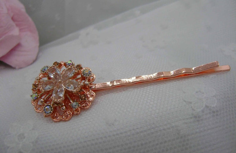 Cubic Zirconia and Crystal Rose Gold Hair Pin