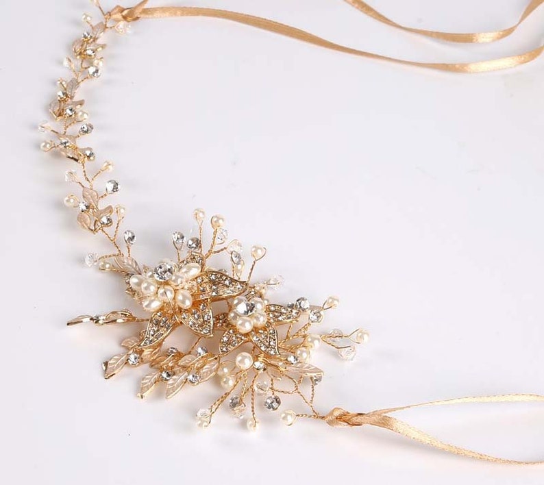 Beautiful Gold Hair Vine Pearls and Crystals