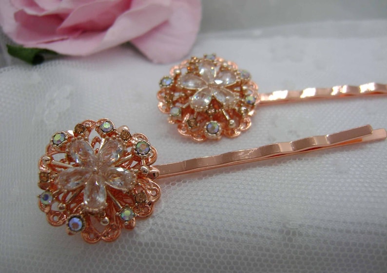 Cubic Zirconia and Crystal Rose Gold Hair Pin