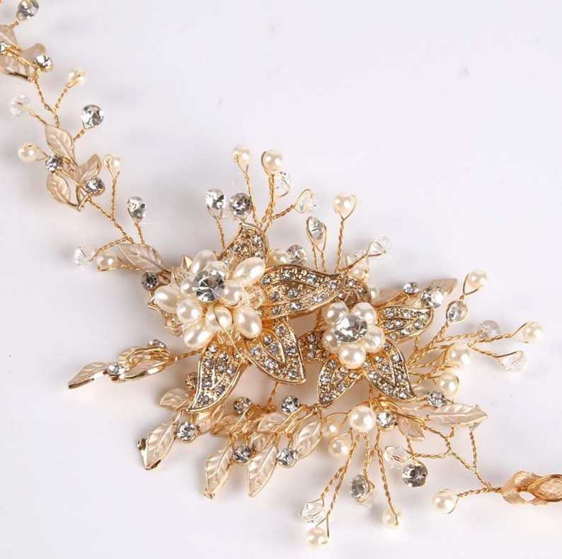 Beautiful Gold Hair Vine Pearls and Crystals