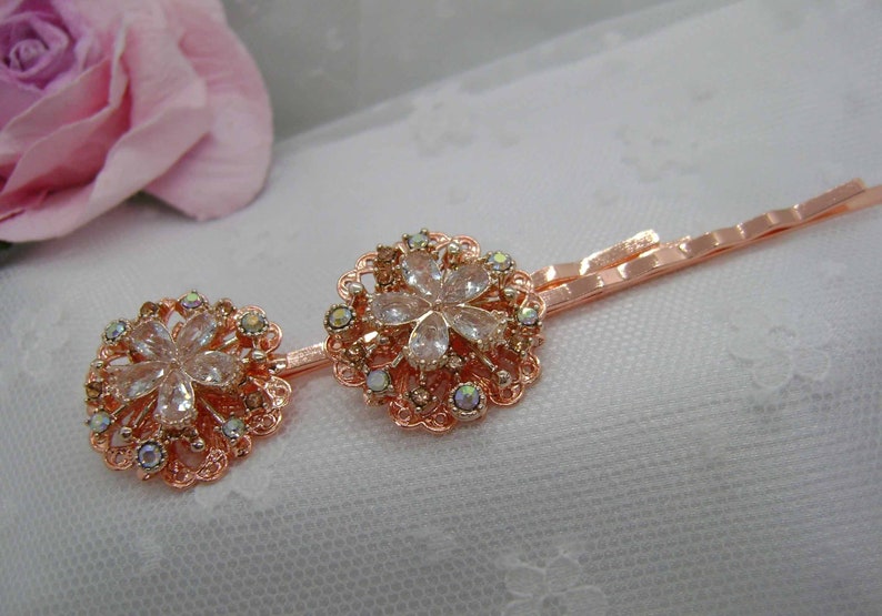 Cubic Zirconia and Crystal Rose Gold Hair Pin