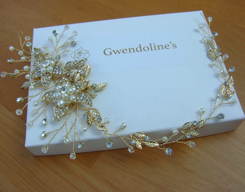 Beautiful Gold Hair Vine Pearls and Crystals