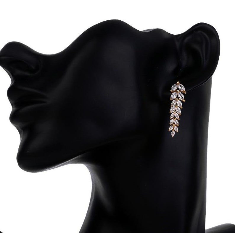 Sparkling Cubic Zirconia Hanging Leaf Earring Rose Gold Gold Silver