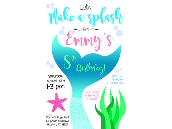Mermaid Tail Swim Party Invitation