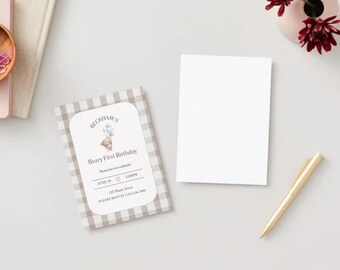 Editable Birthday Invitation - Printable PDF - First Birthday - Bear - Watercolor