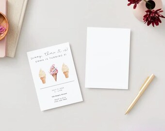 Editable Birthday Invitation - Printable PDF - Summer - Ice Cream