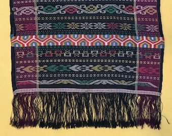 Batak Ulos Sandung Ankola, Batak festival cloth with warp ikat, supplementary weft weave and bead weaving. Natural and chemical dyes 1980s