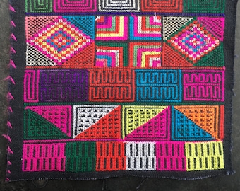 Vintage Pamee Akha cross stitched panel, traditional hand work,  contemporary looking abstract design