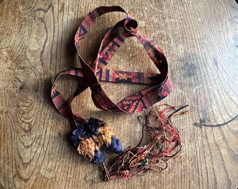 Hand woven Totonicapan silk and cotton ceremonial head wrap from Guatemala