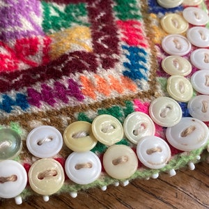 Vintage Bolivian Chullo hat with button and bead embellishments 1980 image 6