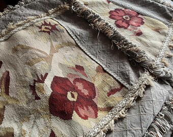 Pair of opulent, vintage, tapestry fragment pillow covers.