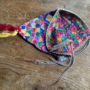 Vintage Bolivian Chullo hat with button and bead embellishments 1980 image 9